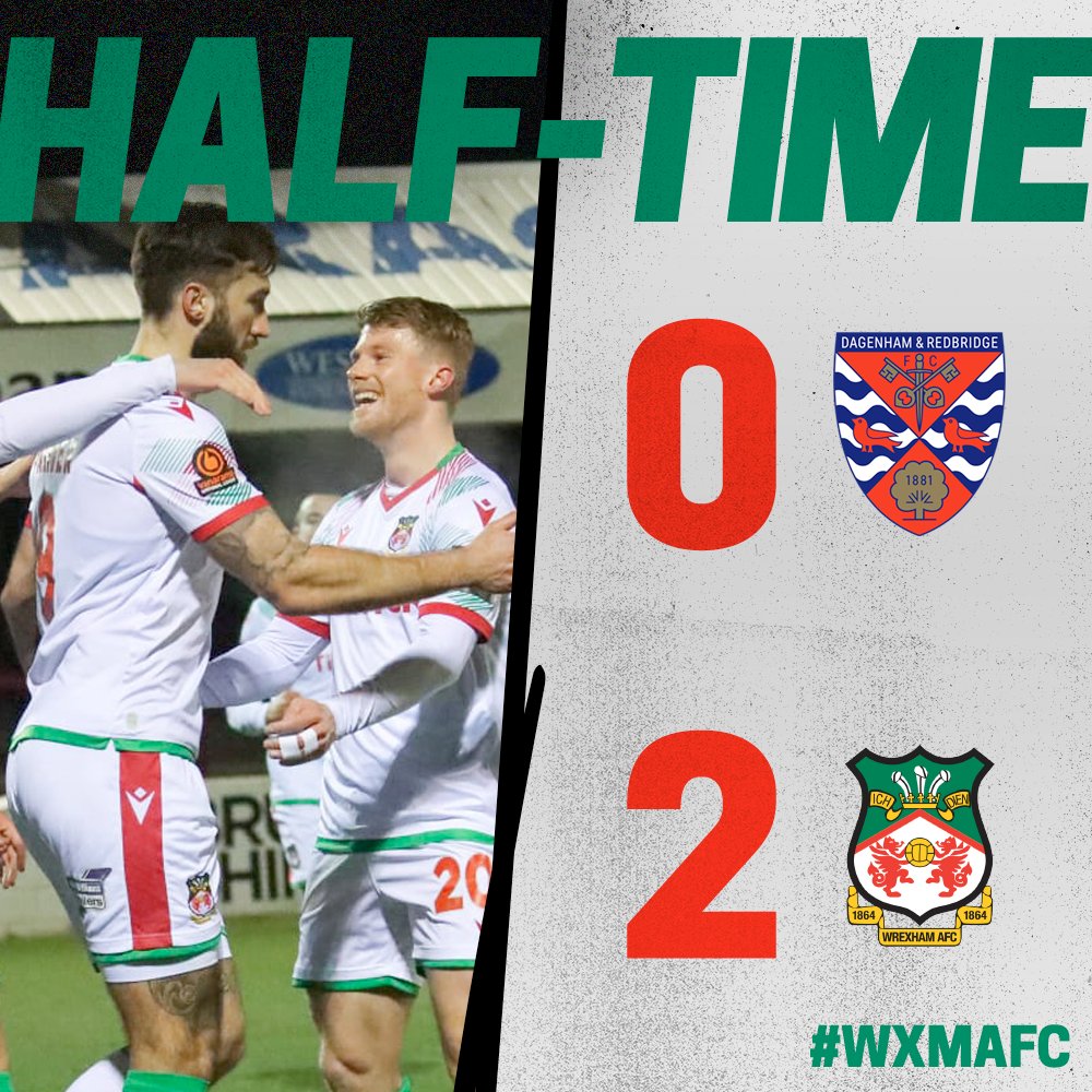 HALF TIME | Dag & Red 0-2 Wrexham 🔴 Palmer and Tunnicliffe give us a two goal lead at the break! 🔴🟢 #WxmAFC