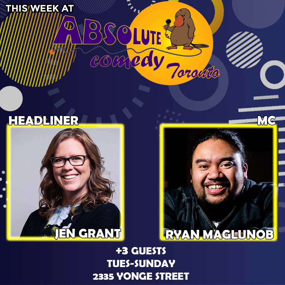 absolutecomedy's tweet photo. Outstanding week of comedy with Jen Grant &amp; Ryan Maglunob!  

Catch them tonight at 8:30pm!

GET YOUR TICKETS: 🎟️ 416-486-7700 or online at https://t.co/cBtsshRLYe.⠀
⠀
#comedy #toronto #torontocomedy #absolutecomedy #standupcomedy https://t.co/B2S4VO8iVA