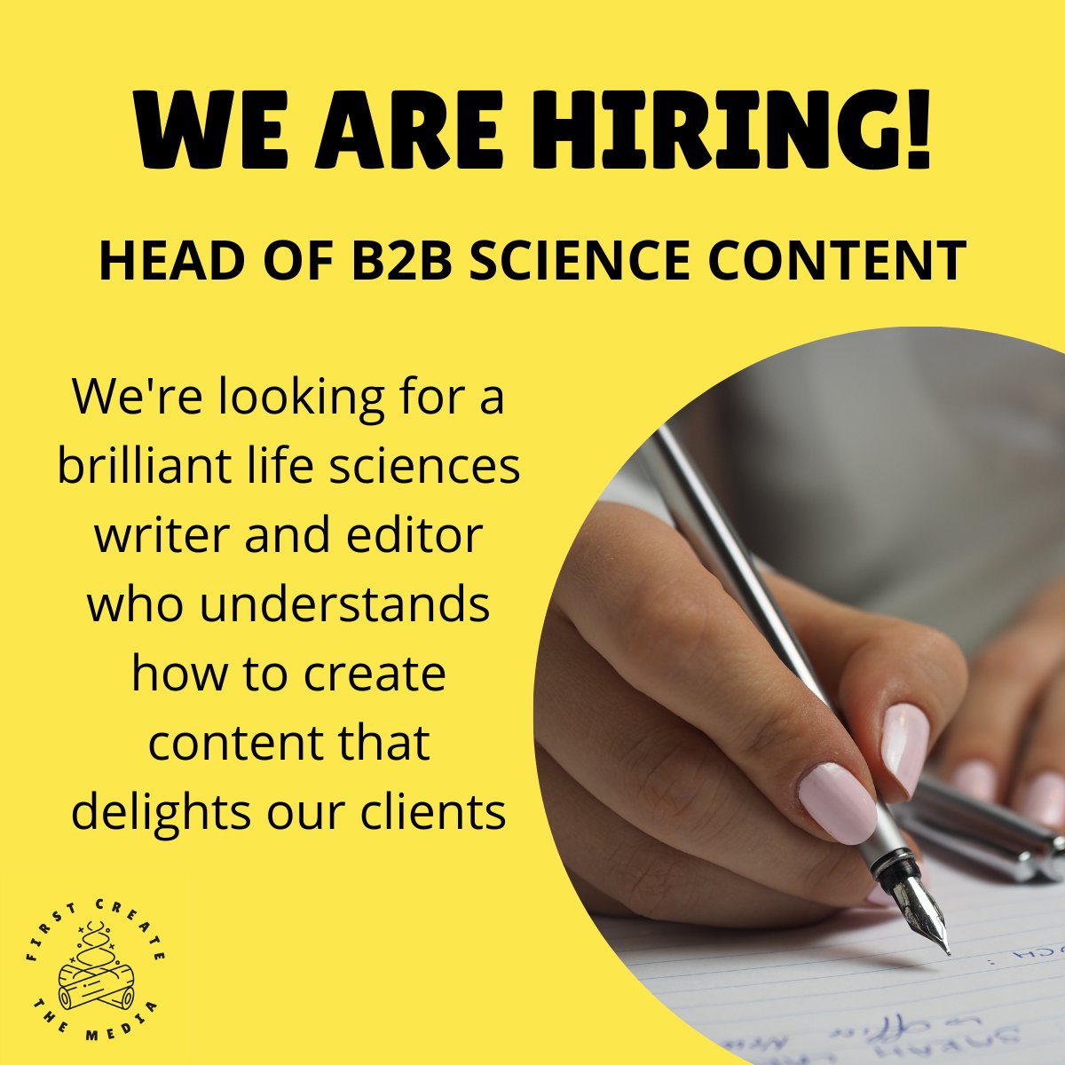 Kat Arney (@kat_arney) on Twitter photo We are hiring (again)! I'm looking for a brilliant life sciences writer & editor to join our team <a href="/FirstCreateMe/">First Create The Media</a> as our Head of B2B Science Content - 4/5 dpw, fully remote, UK only, £40-50K More info & full role profile here: firstcreatethemedia.com/ourteam/jobs/ We are hiring (again)! I'm looking for a brilliant life sciences writer & editor to join our team <a href="/FirstCreateMe/">First Create The Media</a> as our Head of B2B Science Content - 4/5 dpw, fully remote, UK only, £40-50K More info & full role profile here: firstcreatethemedia.com/ourteam/jobs/