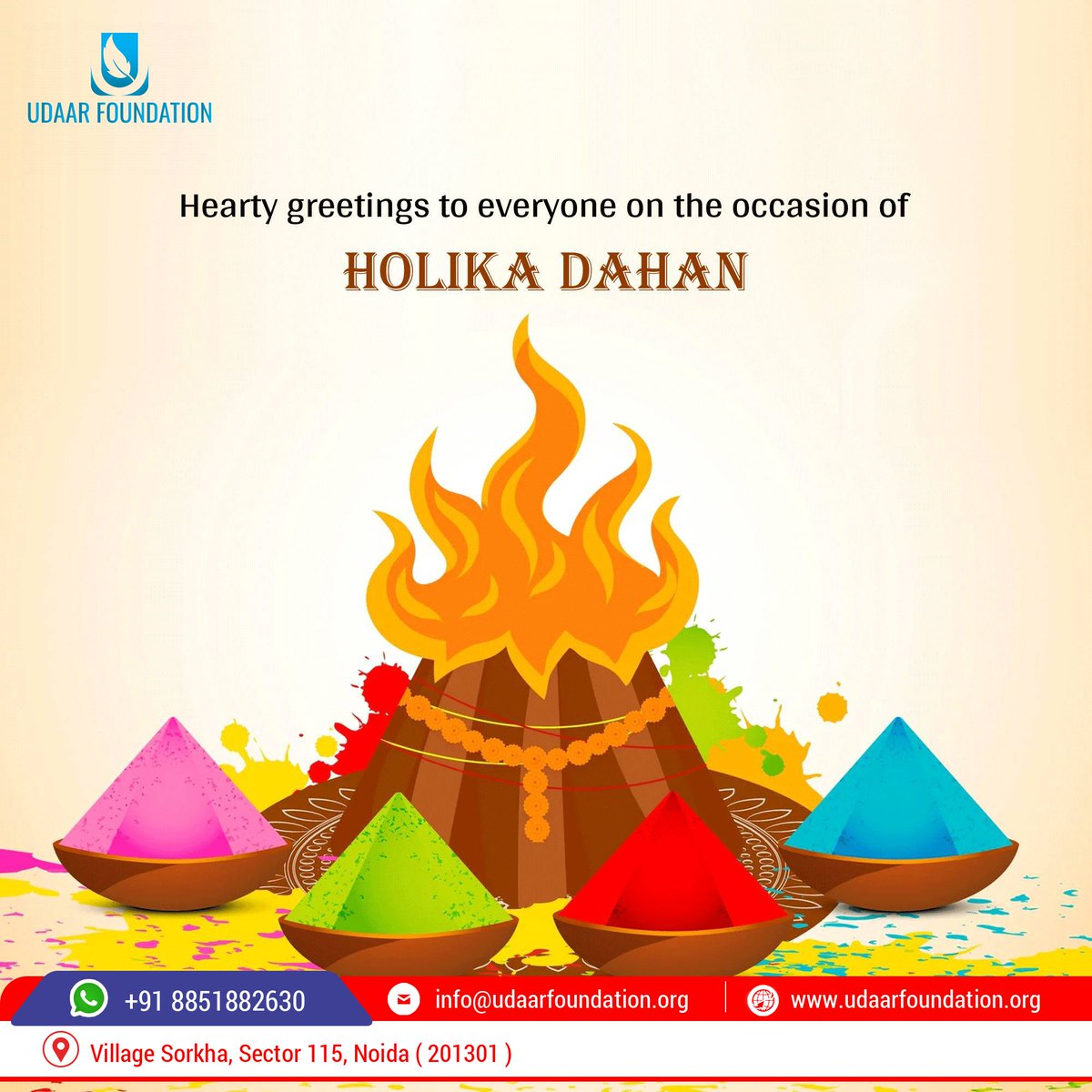 FoundationUdaar's tweet photo. Wishing all of you a very Holi, May you spread some colours in the life of needy persons. 

Let's spread happiness and Smiles. 

#happyholi2023 
#happyholi https://t.co/WY9nqqaMVb
