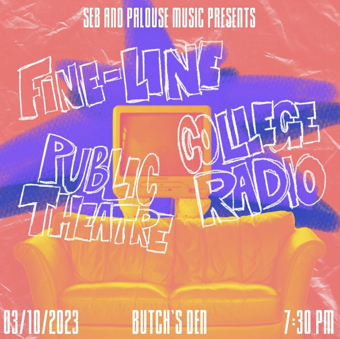Let’s kick off spring break with 3 bands you won’t want to miss 🎸

We are collaborating with <a href="/palouse_music/">palouse_music</a> to host @collegeradiopnw @public_theatre &amp; @finelineband in Butch’s Den 🤘

Doors open at 7:30, show starts at 8‼️