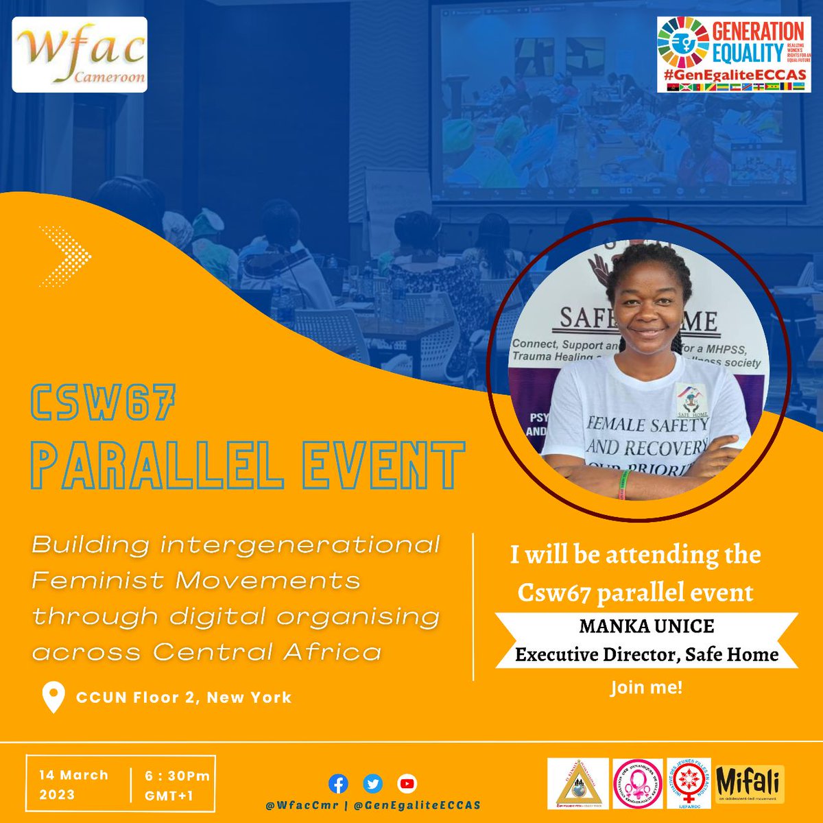 MankaUnice's tweet photo. it's all about #CSW67 coming up, as we celebrate milestones in #digitalOrganizing across central Africa.  it's a Journey of collaboration and cocreation with @WfacCmr &amp; @GenEgaliteECCAS . join us for this parallel event https://t.co/gOzfXUyQ4m