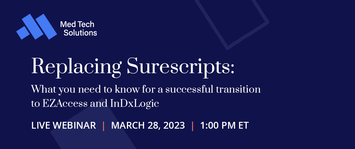 Register for our webinar "Replacing Surescripts: What you need to know for a successful transition to EZAccess and InDxLogic." On 3/28/2023, at 1:00 PM ET, our athenaHealth experts will help you navigate this transition. Register today! bit.ly/3kPDzRM