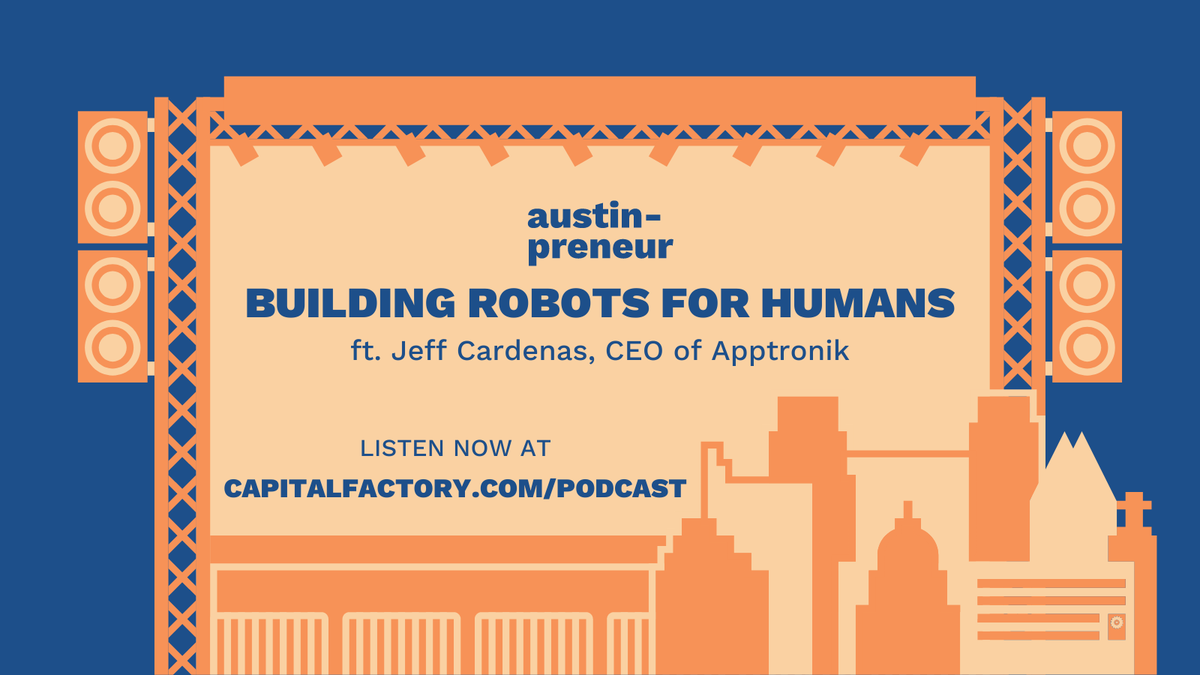 We're excited to release our first new episode since the pandemic started this week! Tune into <a href="/jeffcardn/">Jeff Cardenas</a> of <a href="/Apptronik/">Apptronik</a> and @nick_spiller from <a href="/CapitalFactory/">Capital Factory ⚙️</a> discussing how to build the ultimate tool for humans.

Listen now at capitalfactory.com/podcast