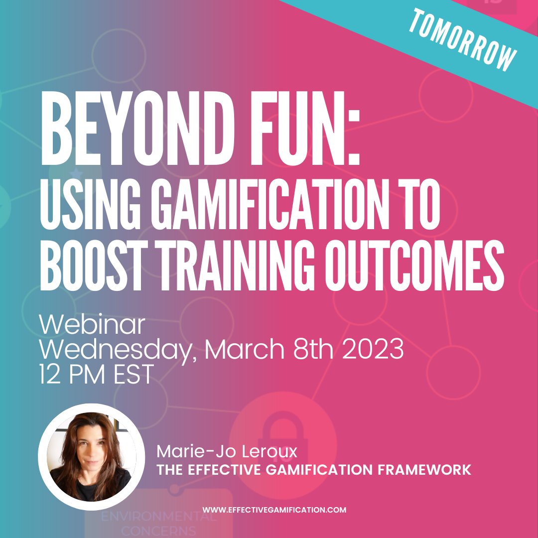Gamification webinar... tomorrow. Register now!
#elearning #instructionaldesign #gamification 
bit.ly/3wgwGuQ