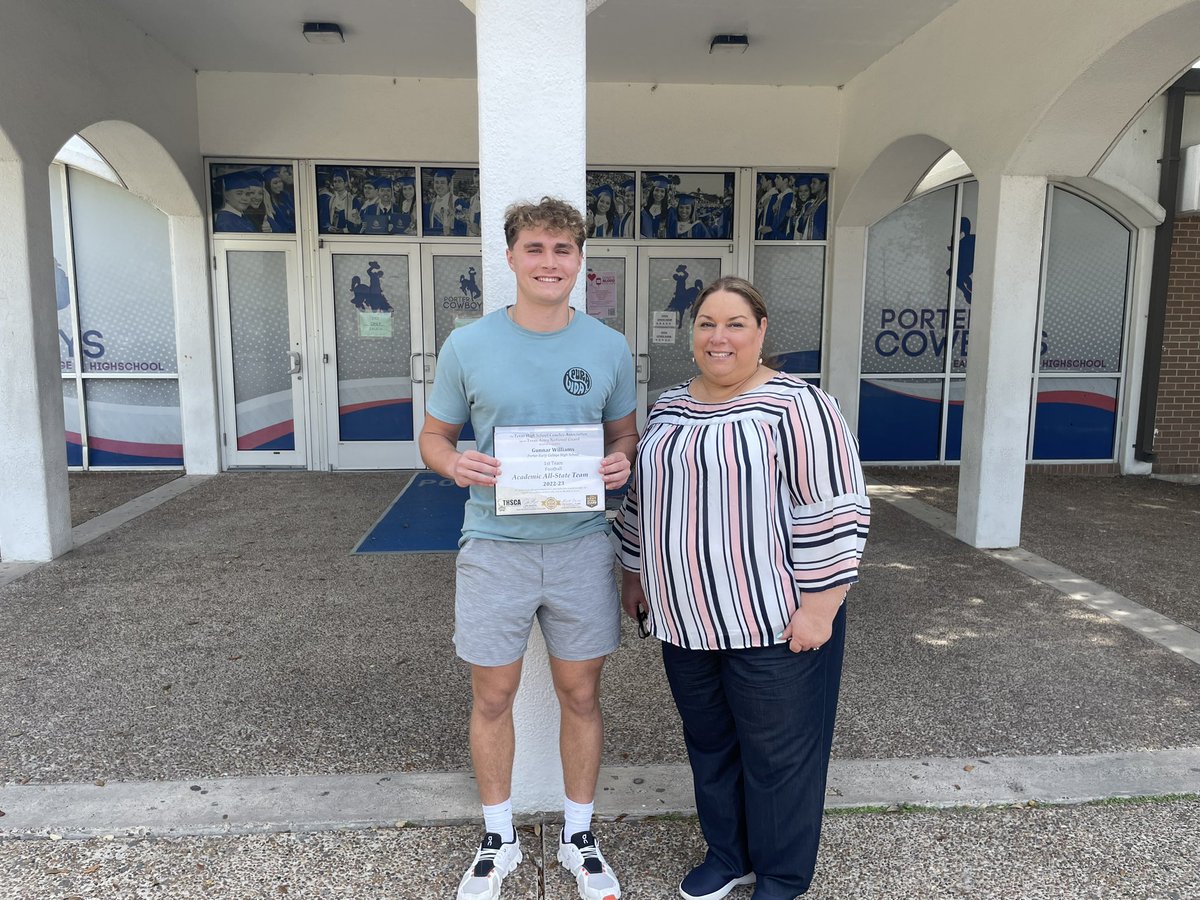 Carlos Uresti (@coachcuresti) on Twitter photo Congratulations <a href="/GunnarWilliams7/">Gunnar Williams</a> for earning THSCA 1st Team Football Academic All State Team! Looking forward to listen to your valediction on graduation night. # RIDE <a href="/porter_ftball/">Porter Cowboys Football</a> <a href="/PorterECHS/">Principal Solis (Mary Solis)</a> <a href="/BISDAthletics1/">BISD Athletics</a> <a href="/coachflwilliams/">Farrell Williams</a> Congratulations <a href="/GunnarWilliams7/">Gunnar Williams</a> for earning THSCA 1st Team Football Academic All State Team! Looking forward to listen to your valediction on graduation night. # RIDE <a href="/porter_ftball/">Porter Cowboys Football</a> <a href="/PorterECHS/">Principal Solis (Mary Solis)</a> <a href="/BISDAthletics1/">BISD Athletics</a> <a href="/coachflwilliams/">Farrell Williams</a>