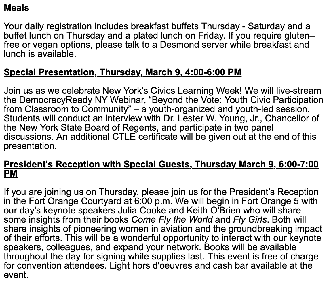 NYSCSS's tweet photo. This week is our 85th Convention, “Pivotal Learning: Teaching Social Studies in a Changing World!”.  Over 350 educators will meet in Albany to enjoy keynote &amp; guest speakers, clinics, presentations, poster sessions, &amp; more. See attachments for the latest info about #NYSCSS23. https://t.co/PGxWK3YuxZ