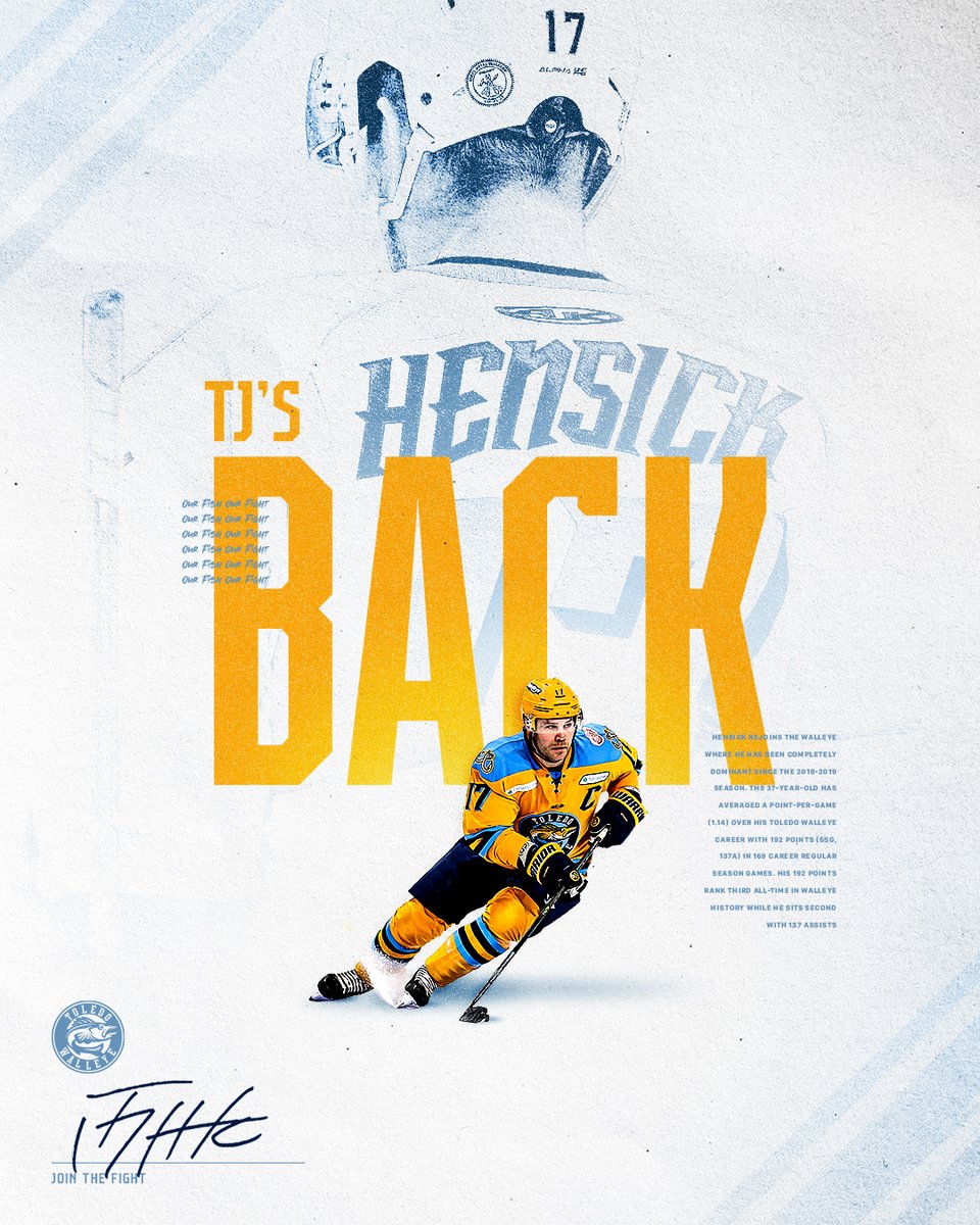 ToledoWalleye's tweet image. 🚨 PLAYER ANNOUNCEMENT 🚨

HE&apos;S BACK. @TJHensick returns to the Walleye for the remainder of the season.