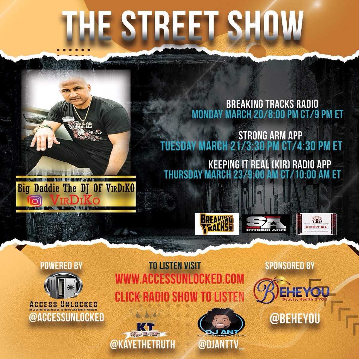 KayeThe_Truth's tweet photo. March 20th on Street Show guest Daddie The DJ VirDiKo #kayethetruth #djant #talkshow #podcast #accessunlocked #smallbusiness #news #media #dallas #texas #radio #indiemusic #network #branding #talkshow #branding #marketing #promo #pop #VirDiKo @accessunlocked @virdiko   @djanttv_ https://t.co/d5blRKGJig