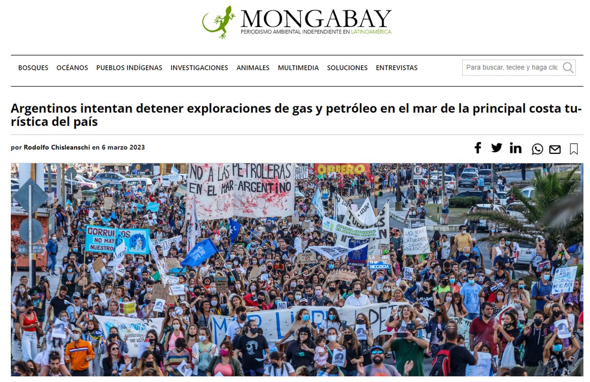 Una investigación del periodista Rodolfo Chisleanschi en Mongabay analiza las consecuencias de la prospección sísmica en el mar argentino, a 300 km de las costas de Mar del Plata. Agradecemos la difusión y el abordaje de este tema e invitamos a leer  rb.gy/bvayow