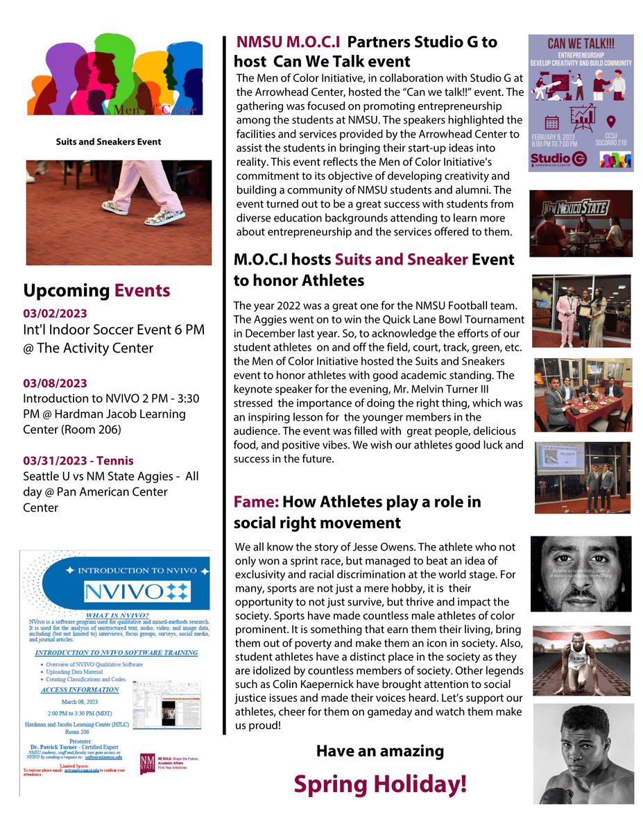 Catch up on the latest topics from the NMSU Men of Color March Newsletter.