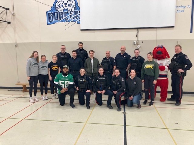 An exciting morning at St. Bernadette Community School in Regina. Some local heroes surprised the students. Emotions were big!!