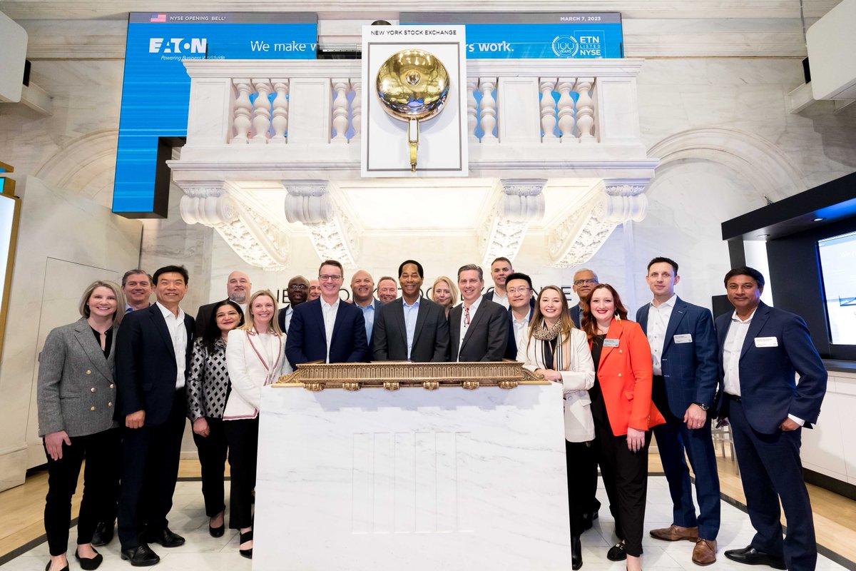 eatoncorp's tweet photo. Today was truly historic, as our leaders took to Wall Street to celebrate our 100th anniversary of being listed on the New York Stock Exchange. We're celebrating on behalf of our shareholders, customers, communities and our colleagues who made this possible.
📷 @NYSE https://t.co/hNYeJhvYNk