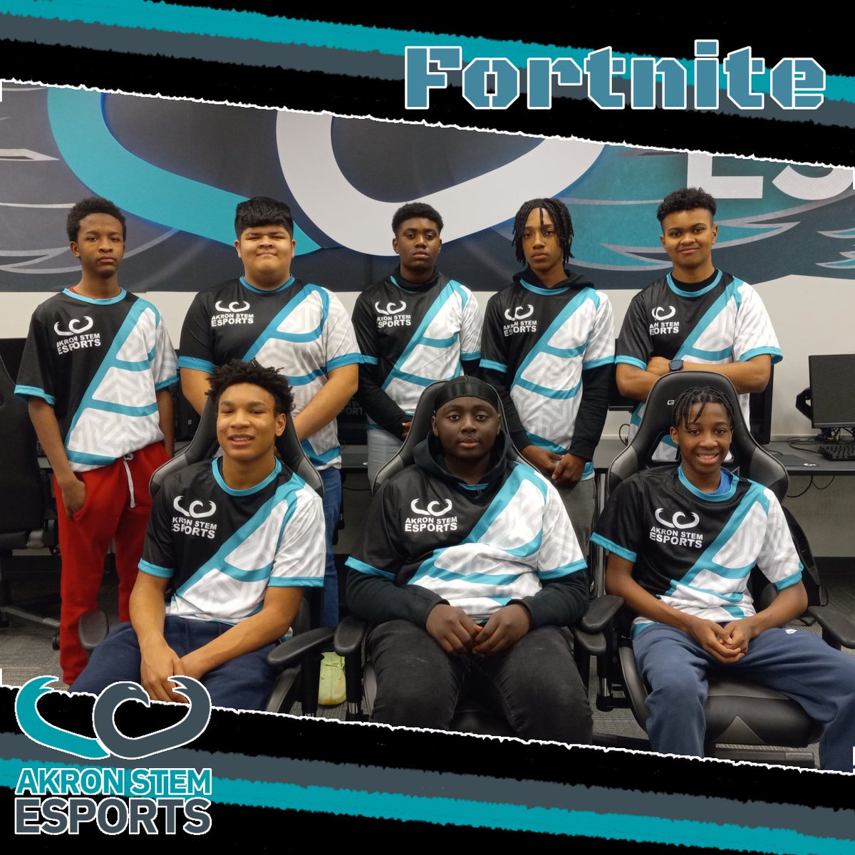 STEM_Esports's tweet photo. Our current fortnite team in their new jerseys!

Unfortunately caught the second picture with someone's eyes closed.

Our team A placed top 6 in both games! https://t.co/1fEl9o89LN