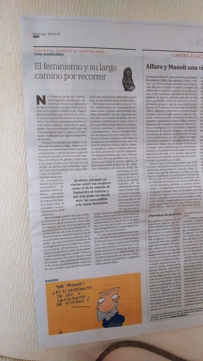 "El efecto péndulo se cierne sobre las mujeres como si de la espada de Damocles se tratara y, así, nos pone en alerta ante las zancadillas a la causa feminista" #8M2023 #IgualdadDeGenero <a href="/Icleron/">Inmaculada Clemente</a> <a href="/Alfdezsanz/">𝓐 𝓛 𝓕 𝓔 𝓡 𝓢 𝓐 𝓝 𝓩 🏳️‍</a> @Lsalaya <a href="/gisb_sus/">Perdona, soy artista 💚</a> <a href="/Confilegal/">Confilegal</a> <a href="/hoyextremadura/">Diario HOY</a> <a href="/MargaCerro/">Marga Cerro</a> <a href="/IcaCaceres/">𝕀ℂ𝔸 ℂ𝔸ℂ𝔼ℝ𝔼𝕊</a>