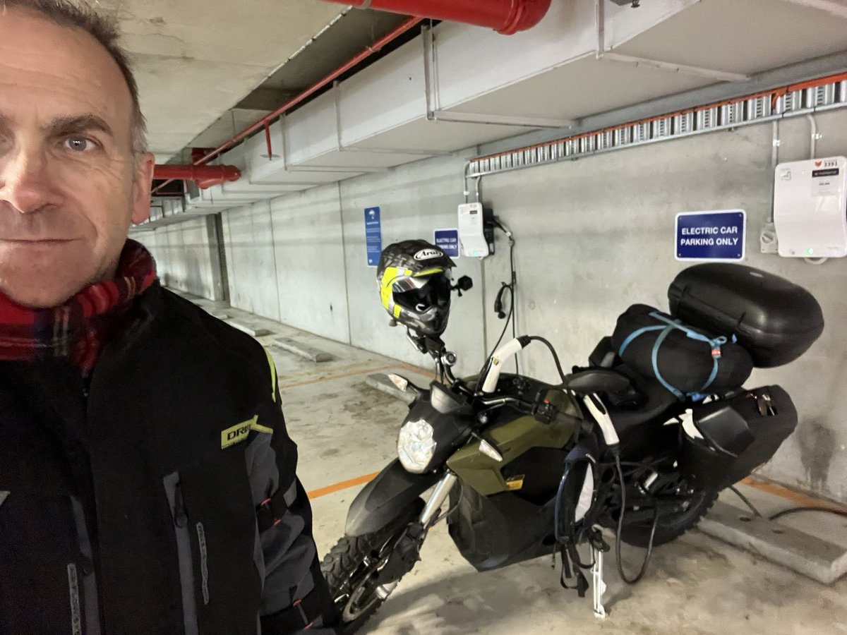 stevefuery's tweet photo. First 2 charges done on the 1,000km ride to #FullyChargedSydney on a @ZeroMC DSR. On Level 2 charging. That’s like London to John o’Groats. Joining the @AEVA_National stand at  @FullyChargedShw &amp; v keen to test ride the @EnergicaMotor #Experia. Might even see @bobbyllew 😉⚡️🏍️ https://t.co/ElfpPOYBVP