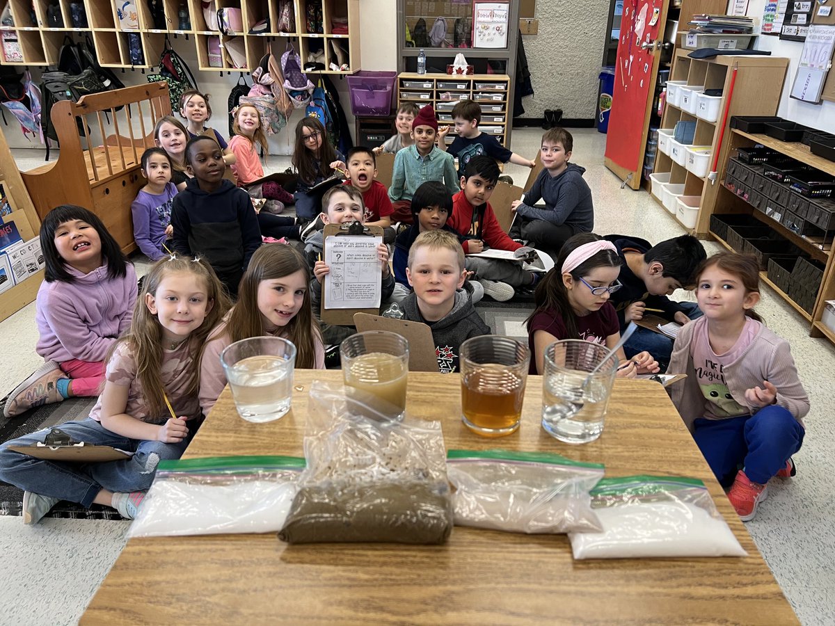 Mrs. Rempel’s grade 1 and 2 scientists predicted and tested their theories on how different solids dissolve or don’t dissolve in water. Very interesting!