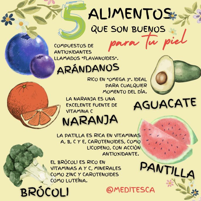 meditesca's tweet photo. Cuidar la piel de manera tópica es fundamental para que tenga un aspecto sano y radiante, ¿pero sabías que la dieta influye en la salud y la belleza de la piel?  Así que, una dieta variada y que incluya alimentos ricos en nutrientes con propiedades antioxidantes será mucho mejor https://t.co/xynxhLDdeo
