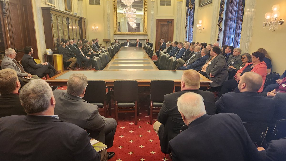 OhioFarmBureau's tweet photo. Congressional staff play important roles in crafting legislation in DC. Today, Farm Bureau leaders heard from staff from the four highest members of the Senate and House Ag Committees. They talked about the upcoming Farm Bill and the hopes of getting it done this year. #OFBFDC https://t.co/rO1XrboRtI