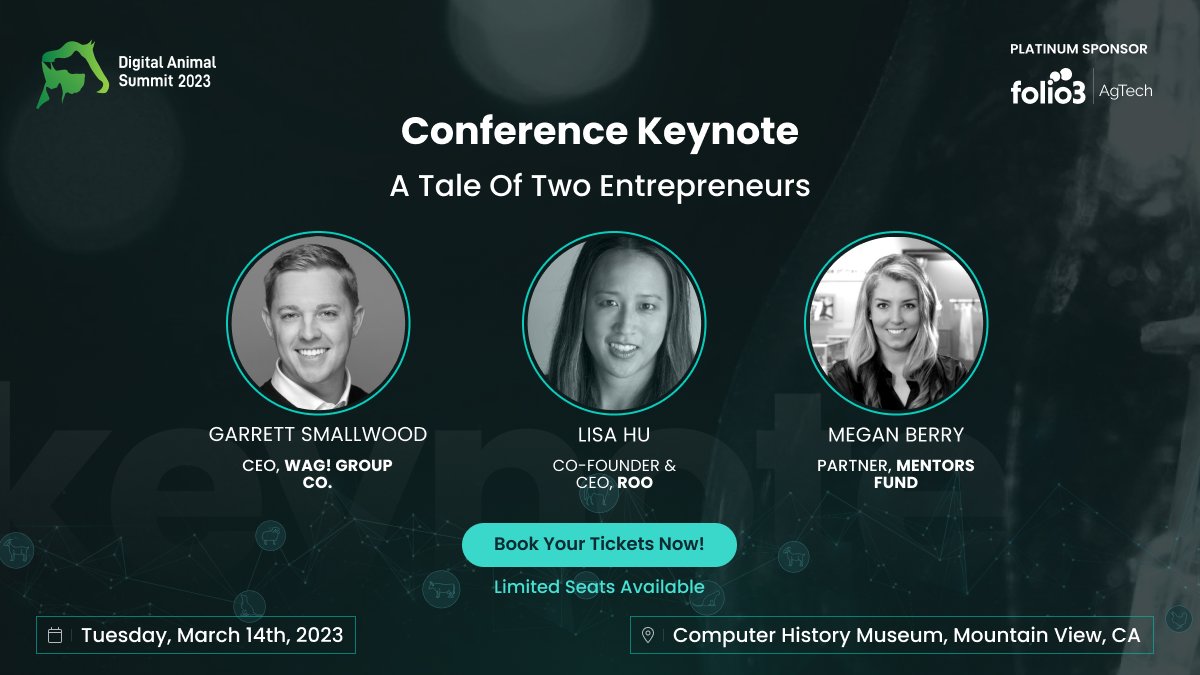 Join #DAS2023 for a keynote featuring <a href="/GarrPS/">Garrett Smallwood</a> (<a href="/WagWalking/">Wag! - The #1 App for Pet Parents</a>) and <a href="/lisabhu/">Lisa Hu</a> (<a href="/roo_vet/">Roo</a>), moderated by #MeganBerry (Partner at <a href="/mentorsfund/">mentorsfund</a>). Date: 14th March &amp; Venue: <a href="/ComputerHistory/">Computer History Museum</a>. Avail #EarlyBirdDiscount bit.ly/3JuNk1j 

#WAG #Roo #MentorsFund #PetCare #AnimalCare #DAS