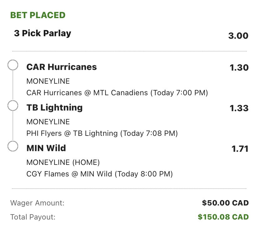 ParlayPaapi's tweet photo. 🚨Parlay Of The Day

Canes
Lightning 
Wild 

Keeping it simple today. https://t.co/djAgIR3m0z