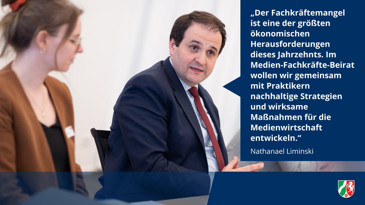 mbeimnrw's tweet image. #NRW hat einen Medien-Fachkräfte-Beirat➡️ Minister @n_liminski bringt Expertinnen &amp;amp; Experten aus Medienwirtschaft, Aus-/Weiterbildungseinrichtungen, @BA_NRW, @IHK_NRW und @NRWGlobal an einen Tisch, um wertvollen Input in den Bereichen Journalismus, Bewegtbild &amp;amp; Games einzuholen.