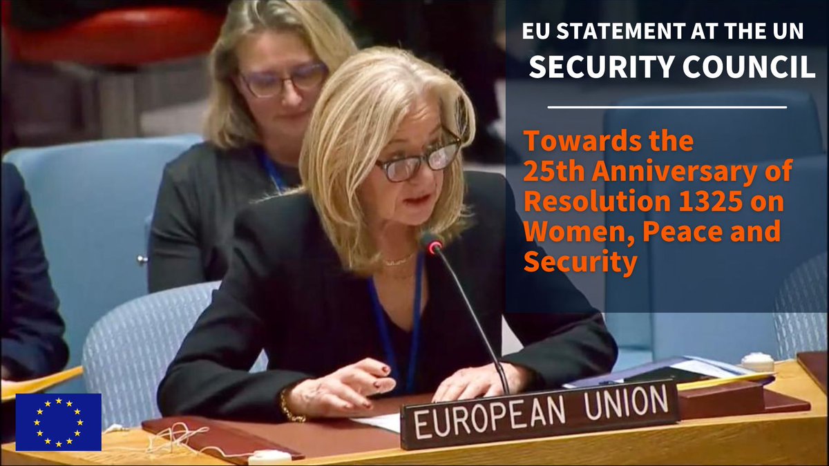 EUatUN's tweet photo. Today Amb @StellaRonner delivered the EU statement at the open debate on Women, Peace and Security, hosted by Mozambique🇲🇿 

The 🇪🇺EU stressed the changing security context and need to consistently and fully implement the #WPS agenda.
➡️https://t.co/I3SdSl5sJu https://t.co/mc4EfDMMdt