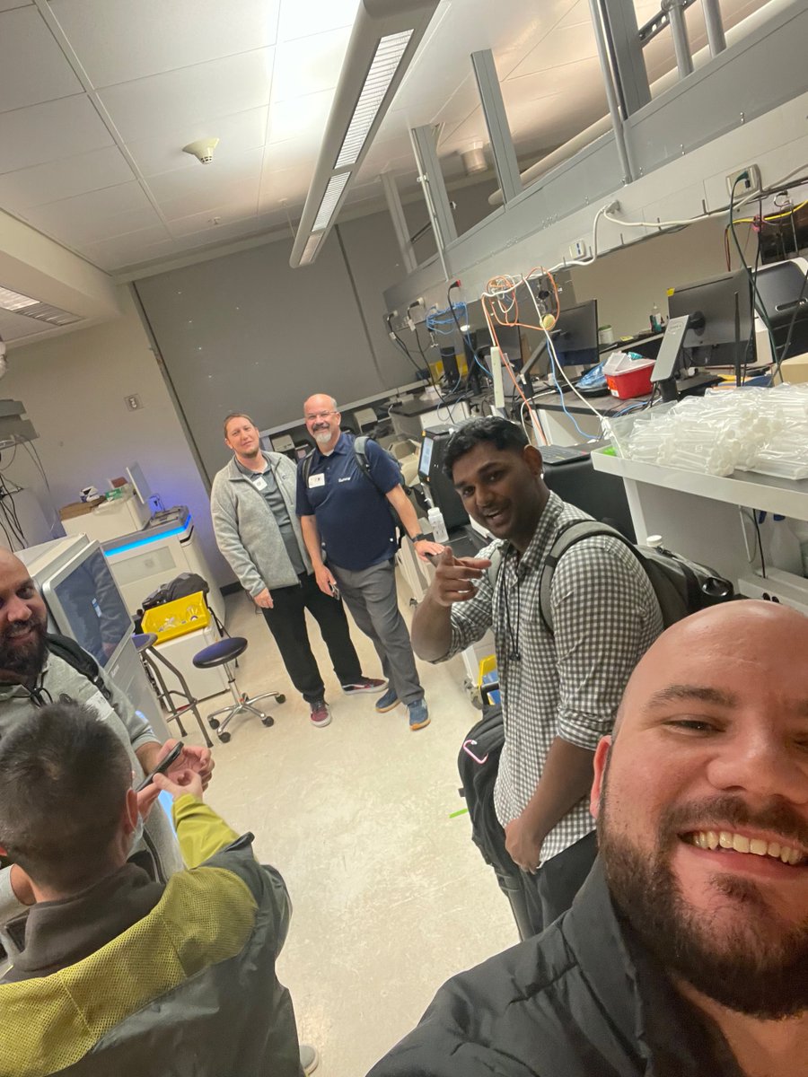 BrendaKahl5's tweet photo. There's a lot of smiling faces as another #NovaSeqX is installed @CAT_USCF.  Can't wait to see the output of the first run. @illumina the bar has been set high yet again! https://t.co/mQJ9q3jMJc