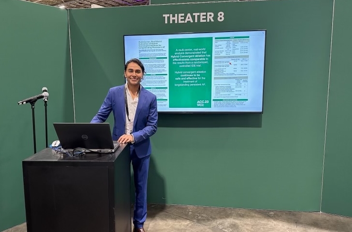 AtriCure's tweet photo. Congratulations to Dr. @kevinjmakati, for his poster presentation of Real-world outcomes with Hybrid Convergent Patient Population: Results of a retrospective analysis from the TRAC AF Registry at #ACC2023. @Baycare #HybridAFTherapy #TRACAF https://t.co/61XHO7Hkwc