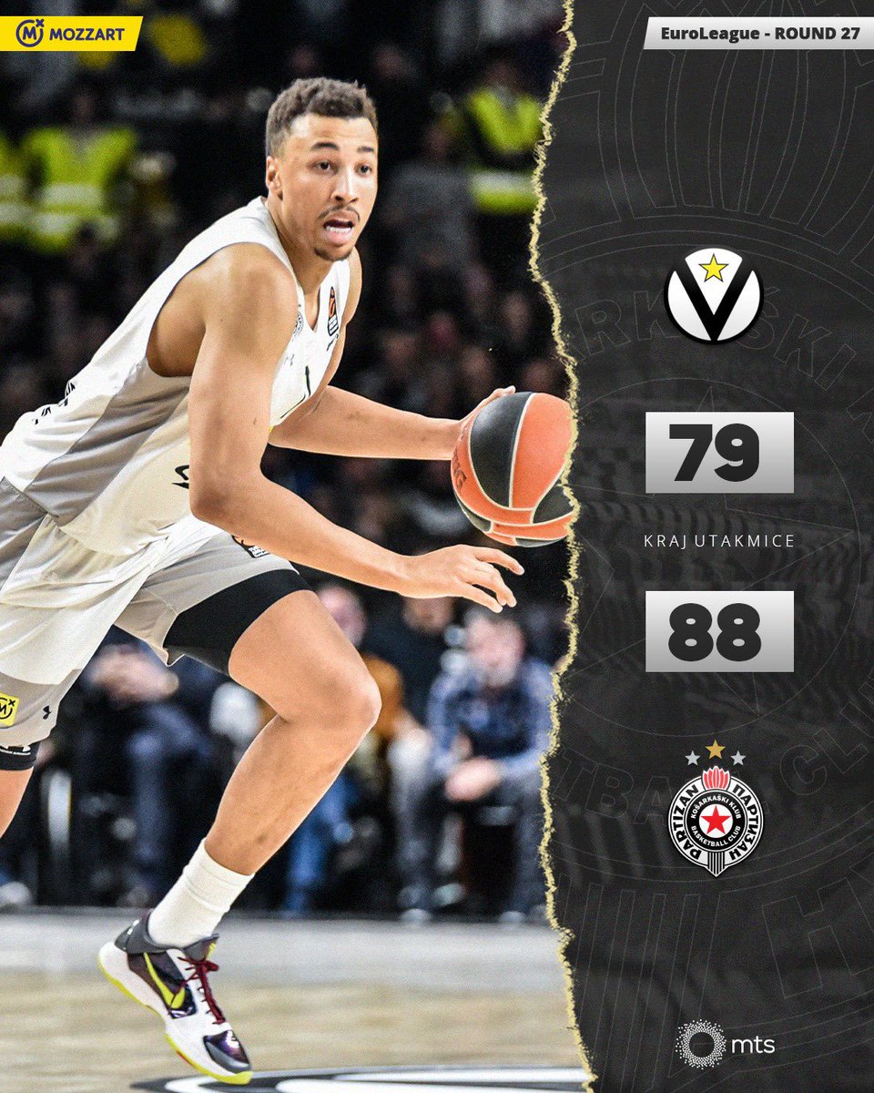 PartizanBC's tweet photo. Parni valjak melje! Velika pobeda u Bolonji!⚫️⚪️

#KKPartizan #EuroLeague https://t.co/B0D09cpDe9