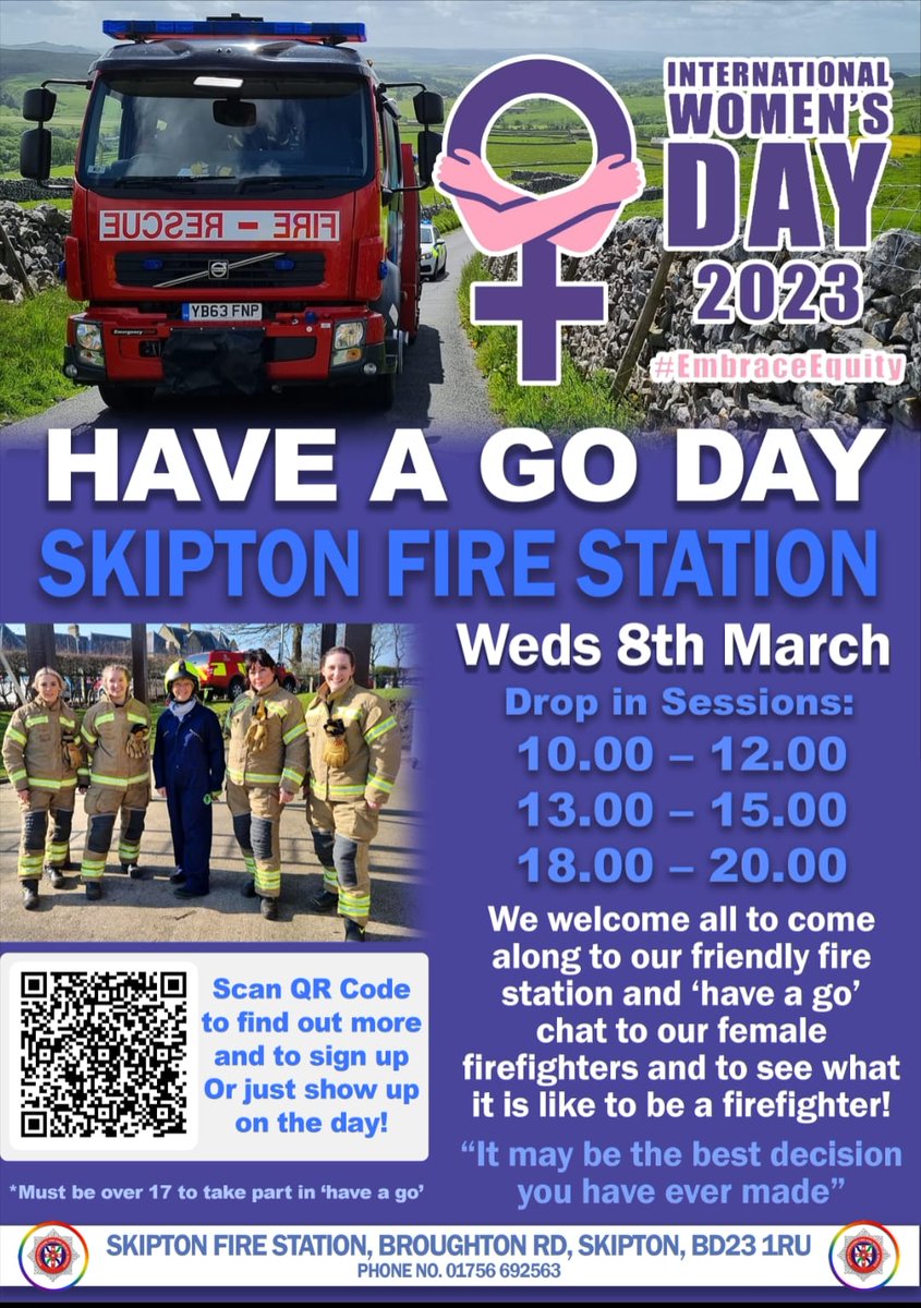 Still chance to sign up to our awareness day tomorrow at Skipton Fire Station for #internationalwomensday 🔥 🚒👩‍🚒

If you are interested in popping along, then simply head to the form below👇

We hope to see you there 🤞

tinyurl.com/raeuebwv