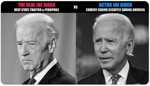 NotOpCue's tweet photo. The Real @JoeBiden 
Deep State Traitor &amp; Pedophile

vs.

Actor "BIDAN" @POTUS 
Comedy Genius Secretly Saving America 
A Castle Rock Production

🔍We Are Watching A White Hat Movie: The 2021 USA Inc. Joe Biden Shadow Presidency
💊 https://t.co/E09WrenLg7 
https://t.co/C9JSqUiHnx https://t.co/pxj3h0xD4s