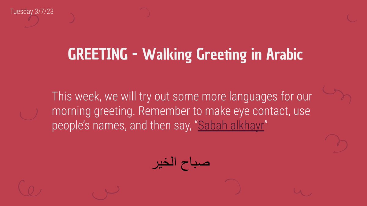 ChowKnaupp's tweet photo. Wish you could have been with us as we learned #empathy and gained #awareness in Morning Mtg! After greeting each other in Arabic, we shared how it felt to speak a new language. So many insightful responses: weird, great, exciting, confusing. #realfeels #ewlearns @NorthSideEW https://t.co/jN14FJ4Fq4