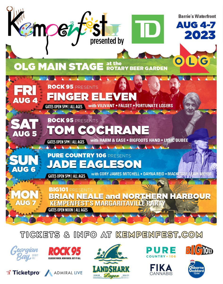 Limited Early-Bird Tickets on sale now!
Tickets &amp; info->  admirallive.ca/events/kempenf…

#barrieontario #festivalseason #kempenfest #kempenfest2023 #livemusic #countrymusic #rockmusic #summerconcerts #summerfestival