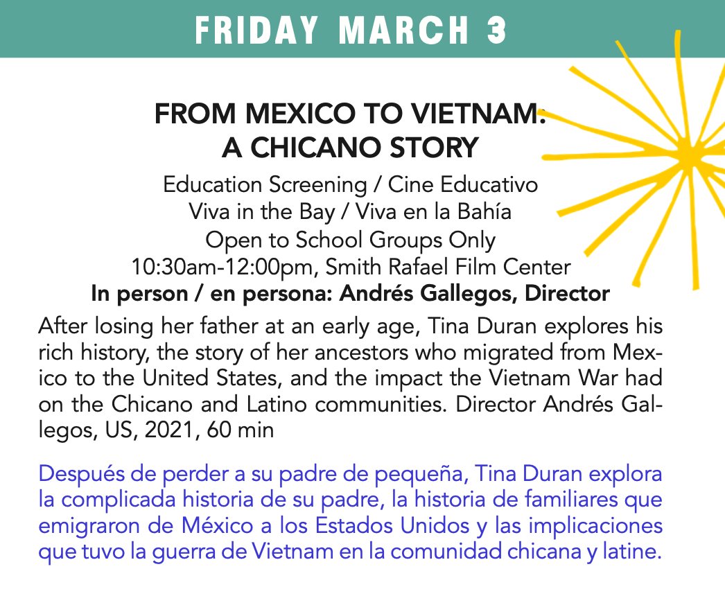 veterandoccorps's tweet photo. This past weekend, Director Andrés Gallegos attended the CALFILM ¡Viva el Cine! Film Festival, where they screened his film, From Mexico to Vietnam: A Chicano Story.

#gallegos #vivaelcine #calfilm #fromMexicotoVietnam #eldoradofilms #veterandocumentarycorps #festival https://t.co/lmQMcDk8t8