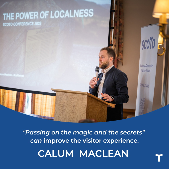 SCOTOnetwork's tweet photo. Our keynote speaker of the SCOTO Gathering, @caldamac delivered cracking catchphrases and many words of wisdom in his talk, The Power of Localness, as well as leading a morning swim! Thank you, Calum Maclean. #communitytourism #belocal #localness #SCOTOnetwork #wildswimming https://t.co/JC1CrwQnKX