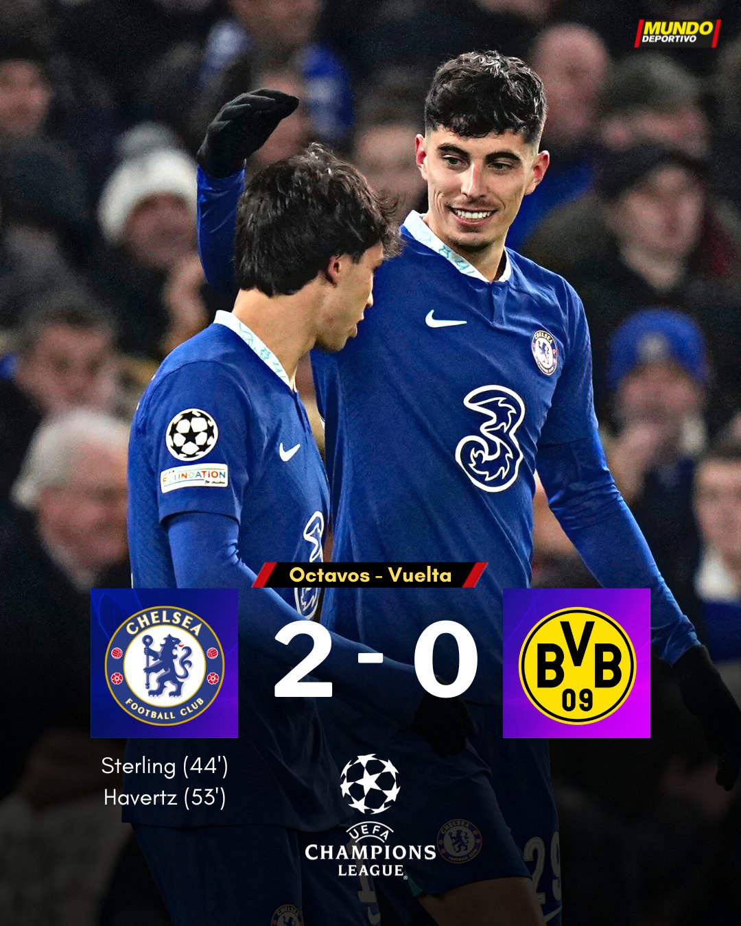 Mundo Deportivo on Twitter: "🔵 Chelsea, a los de final de la Champions League 💥 El conjunto 'blue' aparcó su crisis y 2-0 al Borussia Dortmund para pasar de