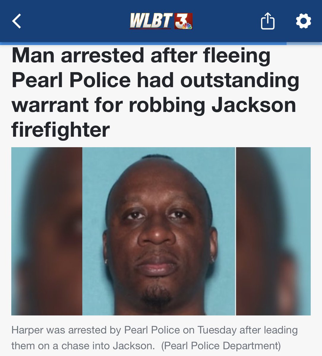 SaveJxn's tweet image. 🚨BREAKING NEWS🚨
He F'd Around / He Found Out 

PEARL, Miss. (WLBT) - A man who was arrested after fleeing Pearl Police Tuesday morning had outstanding warrants in Hinds County connected to robbing a Jackson firefighter.

#jacksonms #JxnMs #pearlms #Mississippi #fa