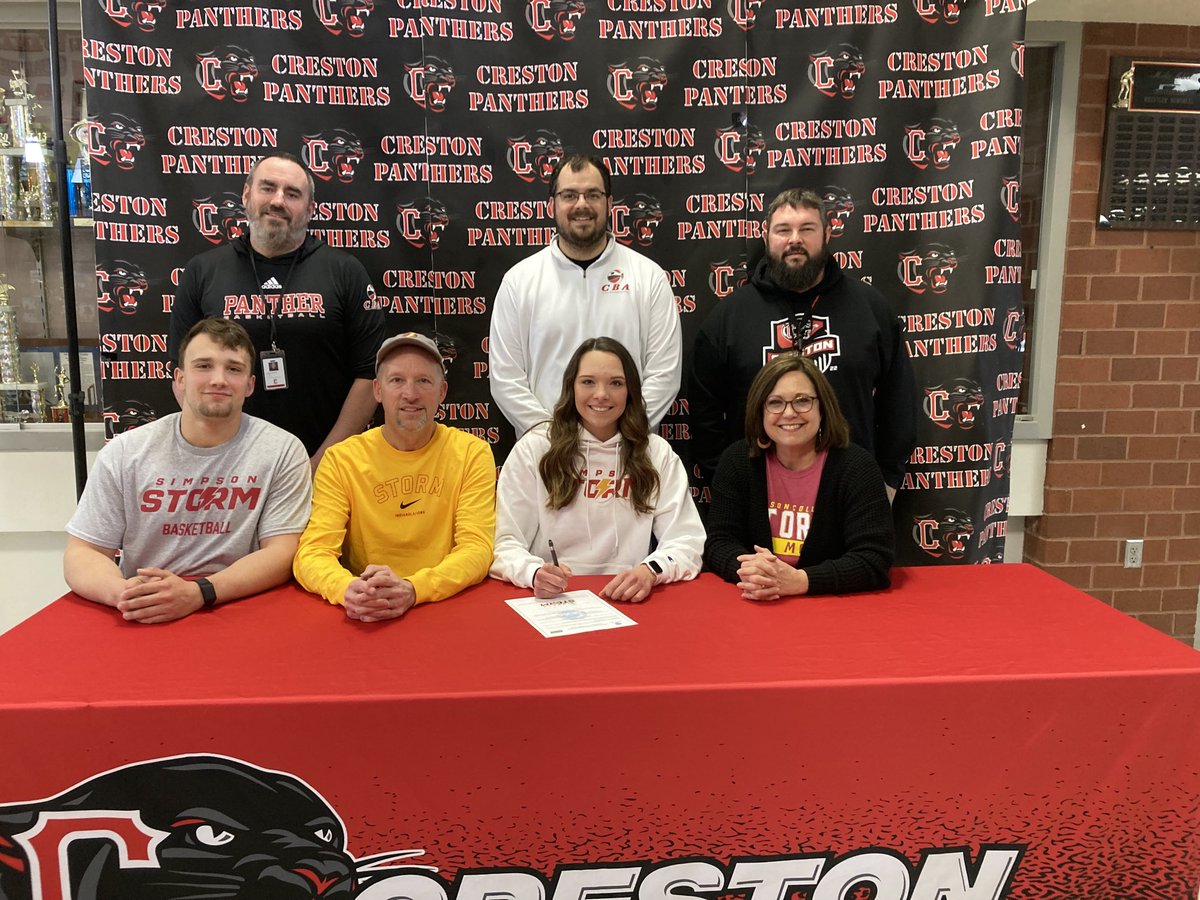 Doryn Paup of Creston made it official today. The four-sport senior will play basketball at Simpson College. She is shown with her family and Panther coaches. Story in Wednesday’s ⁦<a href="/CrestonNews/">Creston News Advertiser</a>⁩.