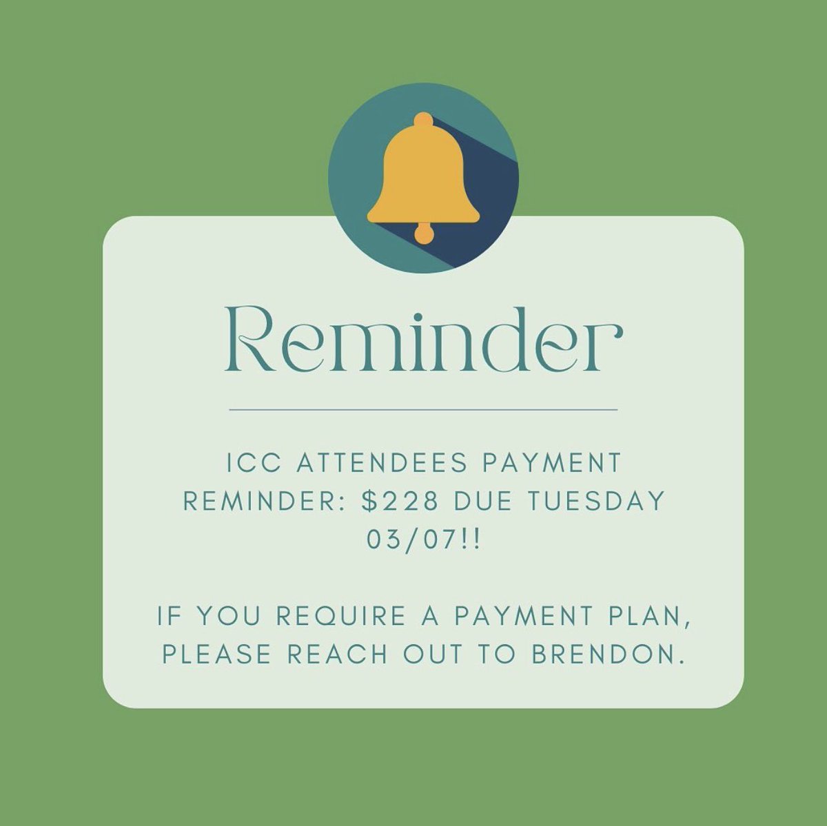 REMINDER: The down payment for all AMA members planning to attend ICC in New Orleans is due today. If you need to set up a payment plan, please reach out to Brendon. Hope to see all of you there!