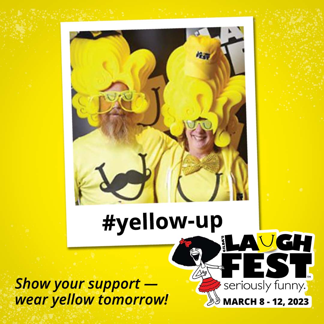 Will you yellow up with us tomorrow? Wear yellow on the first day of the festival to show support for LaughFest and <a href="/gildasclubgr/">Gilda's Club</a>! We are seriously excited for tomorrow (and hope you are too!) 🙌  #yellow-up