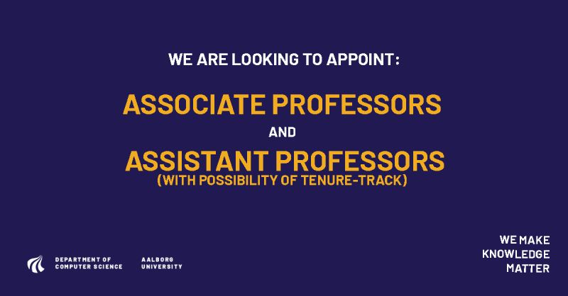 Attention👋! We are looking to further expand our academic capacity with a number of Associate and Assistant Professors (+TT) in #computerscience 

More information👉cs.aau.dk/Vacancies/
#hiring #jobsearch #recruiting #applynow #sciencejobs