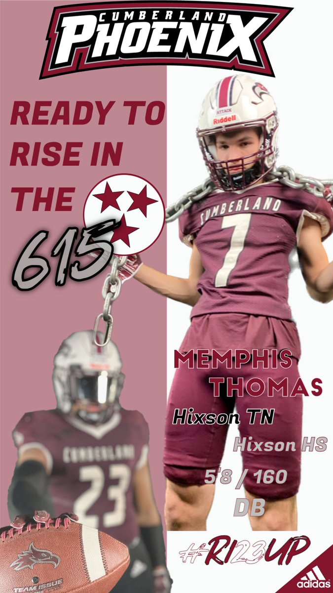 CumberlandFB's tweet photo. 🚨🔥NATIONAL SIGNING DAY '23🔥🚨

CU 🏈 is adding "FUEL" to the 🔥🔥🔥...

Welcome to the Phoenix Family:
Memphis Thomas - DB - Hixson HS

#RI23UP #423to615 #RecruitTN https://t.co/sDlTzUhEYG