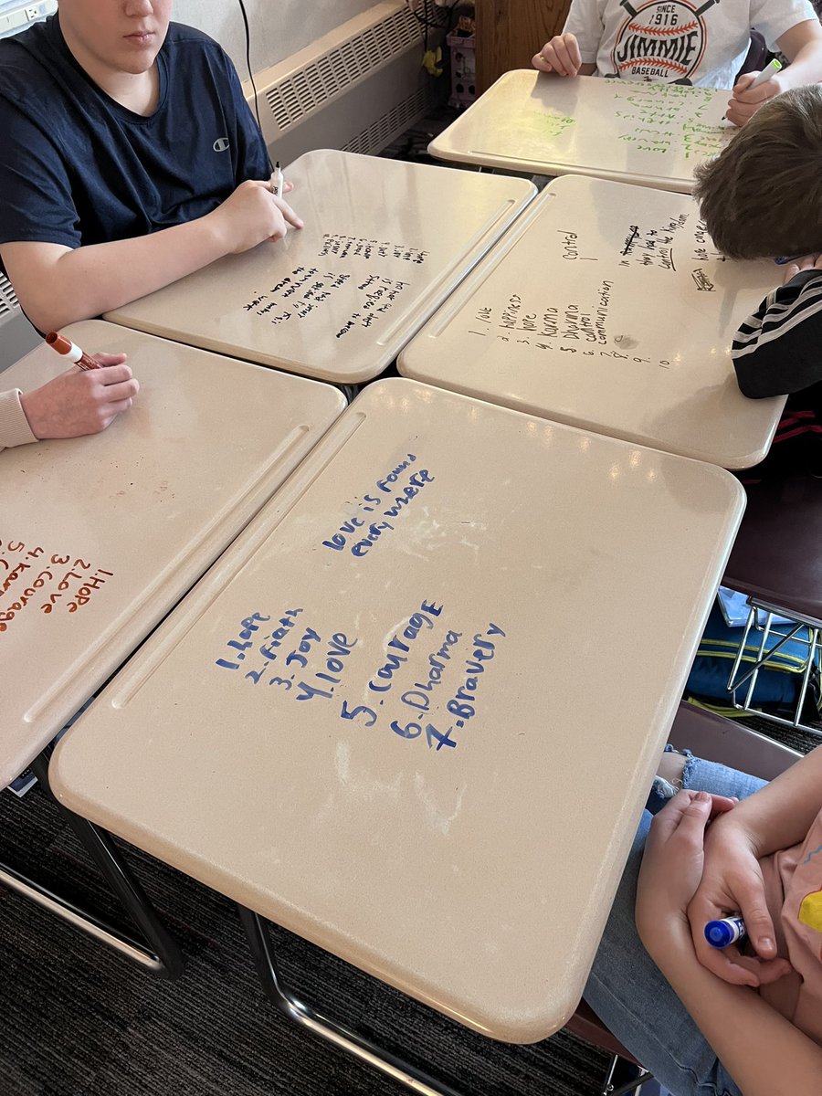 fergusonsixth's tweet photo. What do we do when our teacher realizes we are still struggling with the difference between “Big Idea” and “Theme”?! Practice and write on our desks about it, of course!! @GFSchools @schroederms_gf #EngagementStrategies https://t.co/Ms56mEOTh8