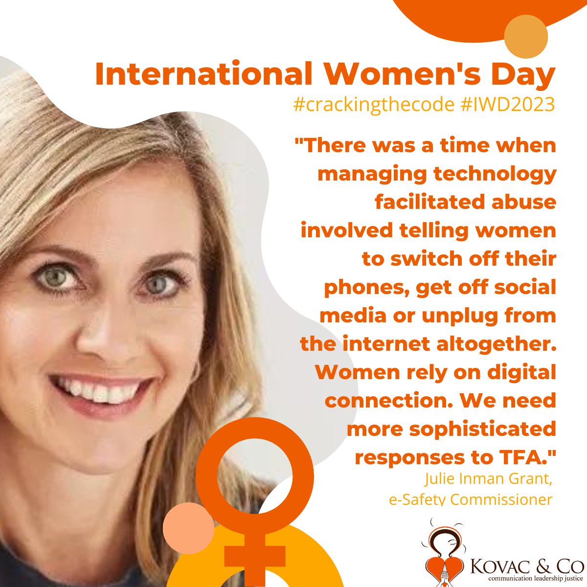 TanjaKovac's tweet photo. Shout out to another champion of #digitalequity #crackingthecode and ending #techfacilitatedabuse or #TFA @tweetinjules who is at #CSW2023 talking up Australia's achievements as the first jurisdiction in the world to create a regulatory agency for online safety. 5/6 https://t.co/8OXQpUzxRt