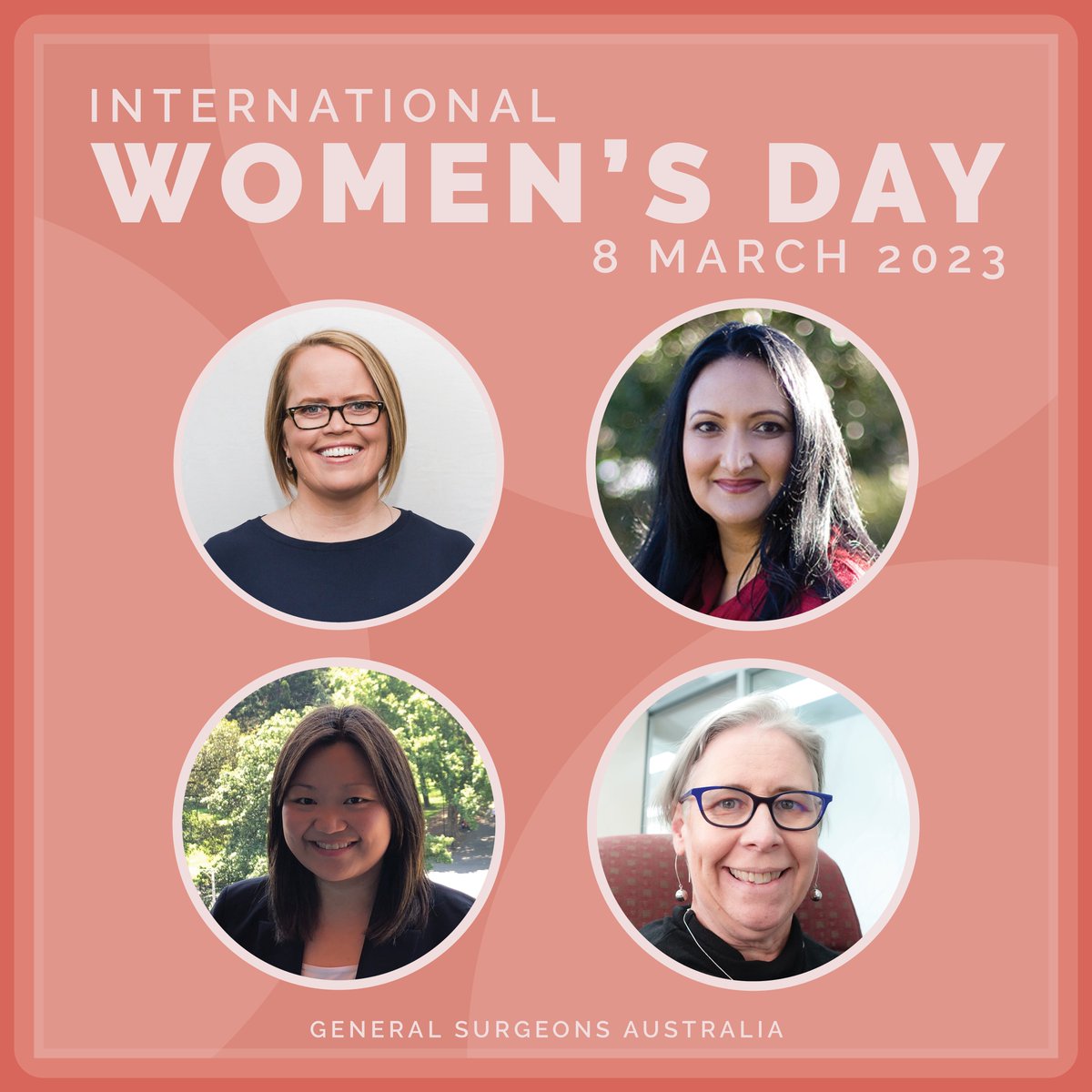 GeneralSurgAus's tweet photo. On #IWD2023, we would like to recognise all #womeninsurgery &amp; show appreciation for an outstanding group of women leading our org. &amp; rep. #generalsurgery inc. President Dr Sally Butchers, Vice President A/Prof @KelleeSlater3 &amp; Directors Ms Nishanthi Gurusinghe &amp; Dr Su Mei Hoh. https://t.co/b98cofLO1x