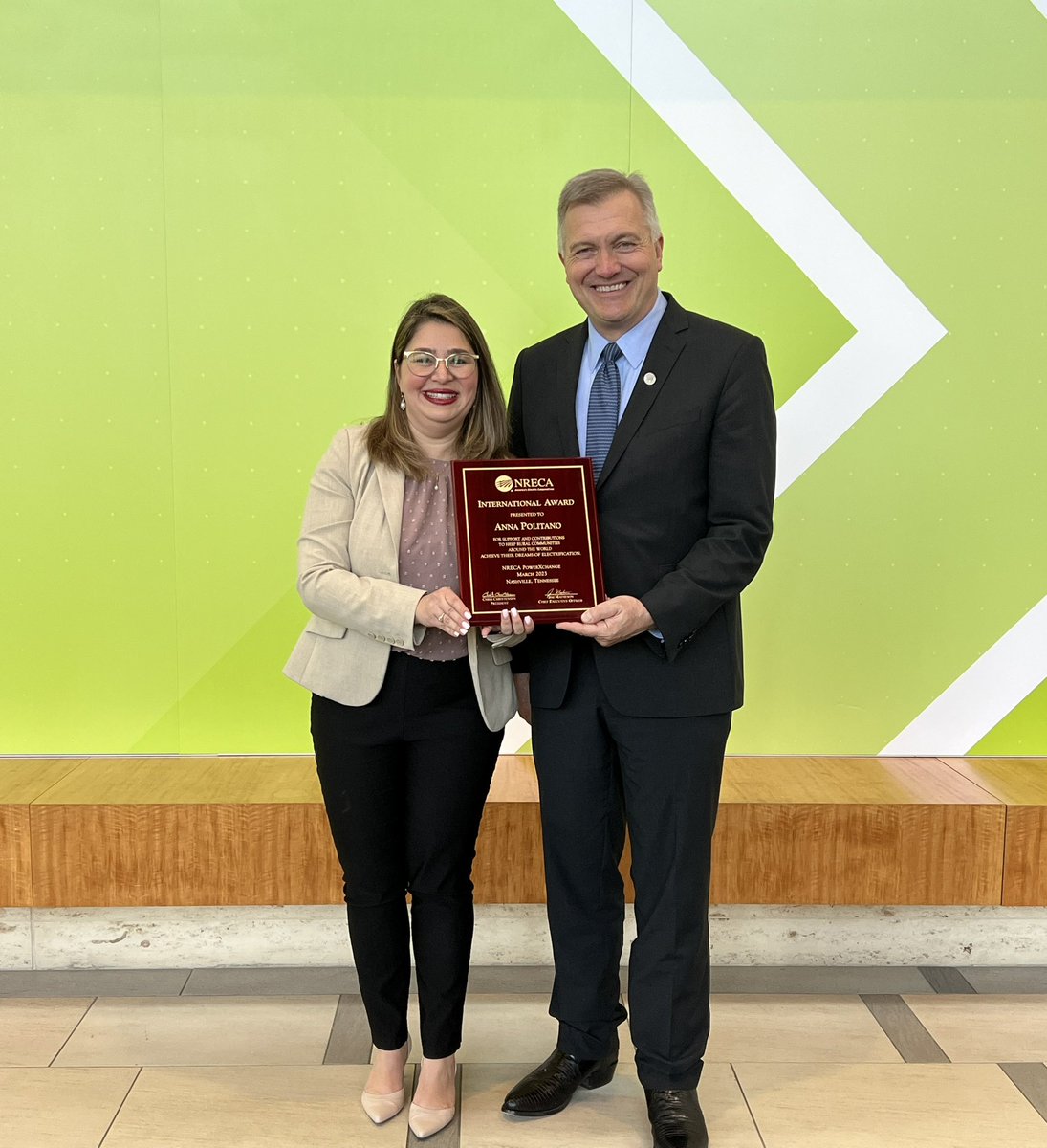 OAECoops's tweet photo. Anna Politano, OAEC Director of Public Relations &amp; Communications, for receiving this year’s @NRECAintl International Award during @NRECANews PowerXchange national meeting. Her commitment to these programs, bringing power to rural communities around the world is honor worthy! https://t.co/MG9LmoAL5H