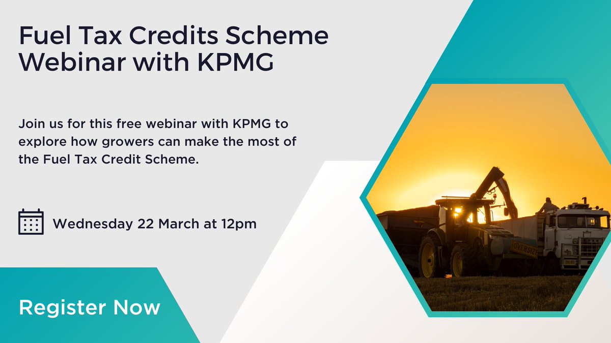 Are you claiming the right amount on the Fuel Tax Credits Scheme? 

Join GrainGrowers together with <a href="/KPMG/">KPMG</a> for a free webinar on how to get the most value out of the Fuel Tax Credit Scheme.

Register here: bit.ly/3I9KIF6

#ausag #agchatoz #fueltaxcredits