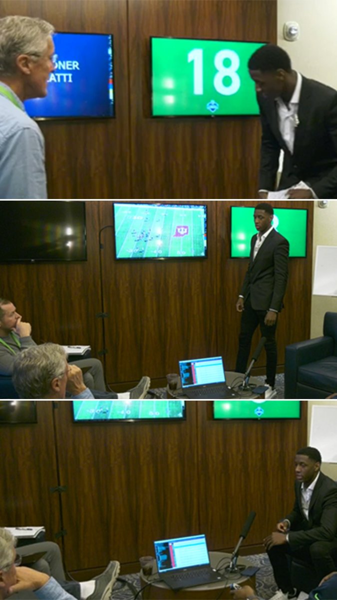 PeteCarroll's tweet photo. Hey @NextGenStats a little help here? Trying to get a measurement between me and @iamSauceGardner https://t.co/iPWBgxWgka