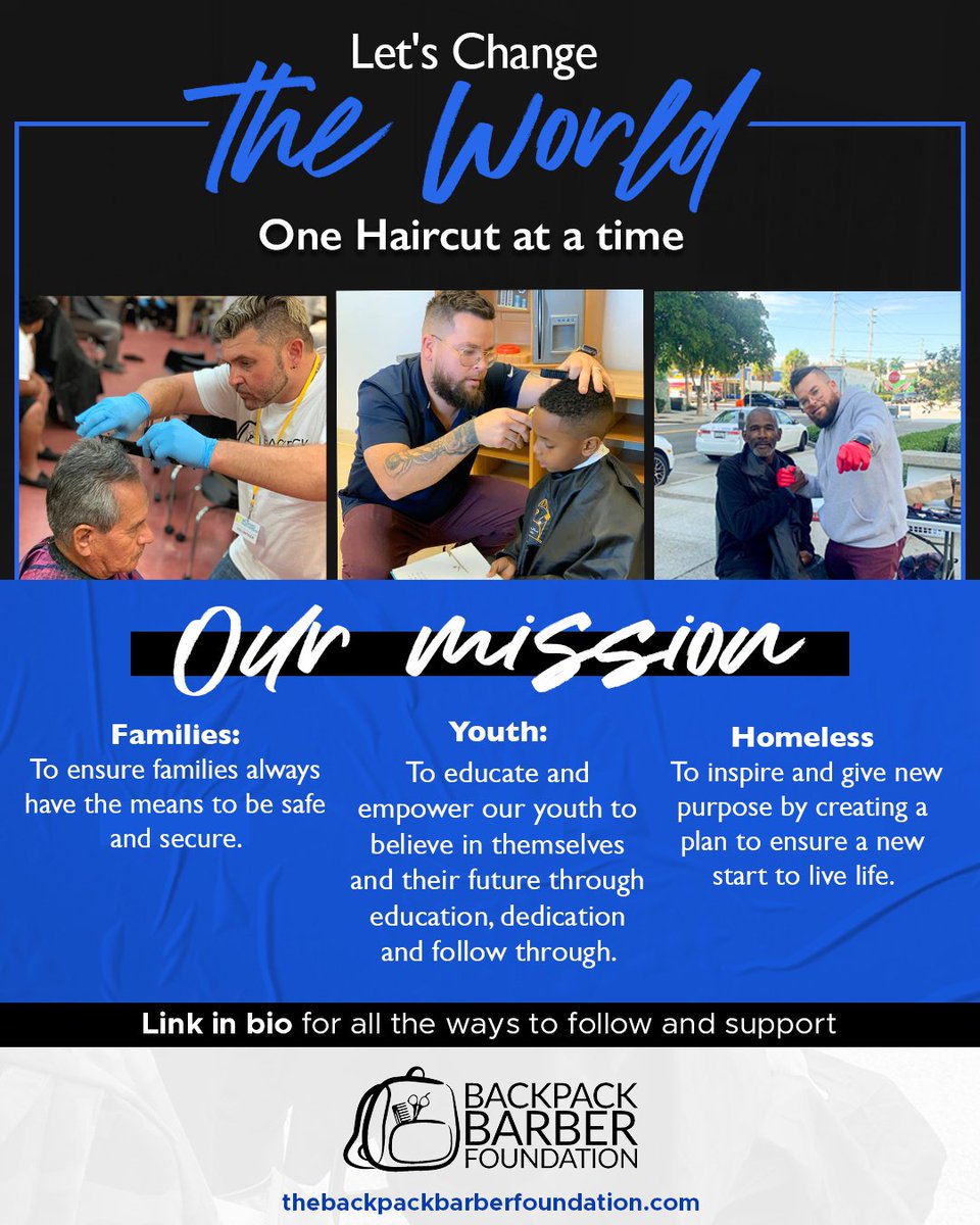 backpack_barber's tweet photo. Free Haircuts, Free Hygiene Products, Support and Conversation 💙

Please visit the link in our bio to donate &amp; help us continue our mission to make the world a better place.

 #nonprofit #homeless #donations #donate #fortlauderdale #fortlauderdaleflorida #fortlauderdalebarber https://t.co/Cxe99Layu0